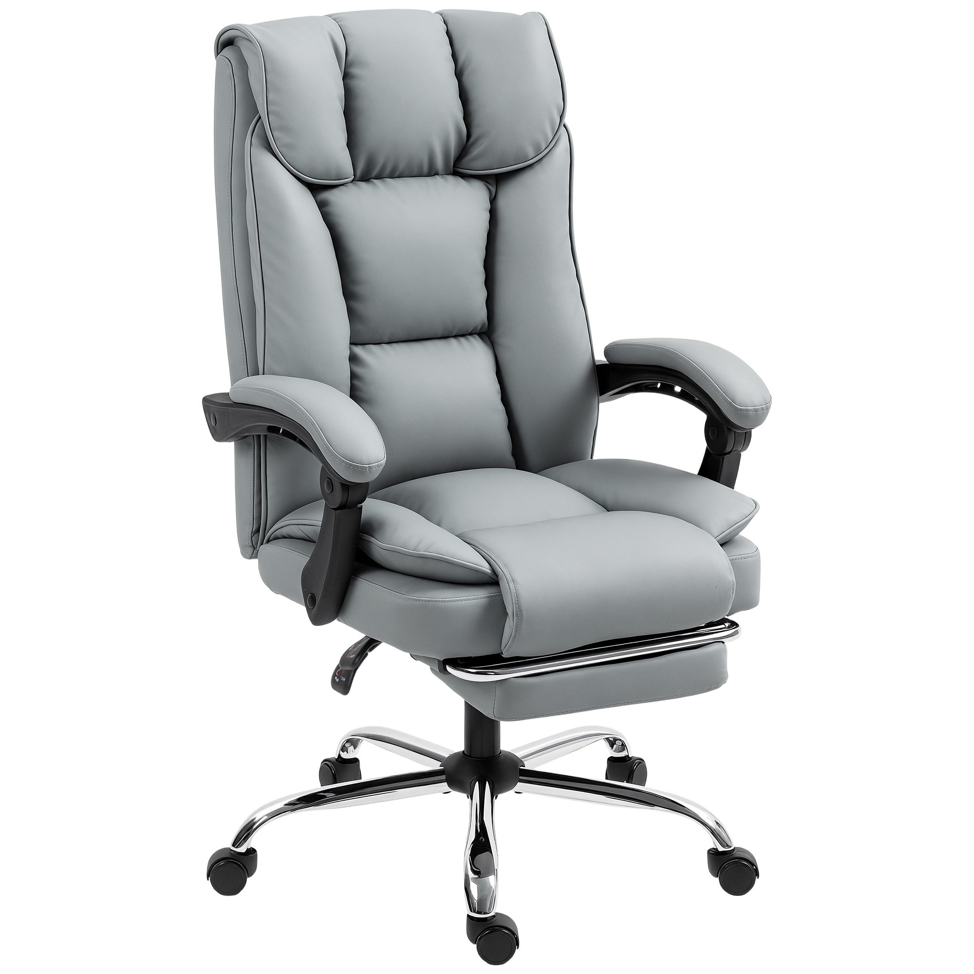 Ergonomiczny fotel biurowy, fotel biurowy z funkcją odchylania i podnóżkiem, regulowana wysokość, obrotowy 360°, szary