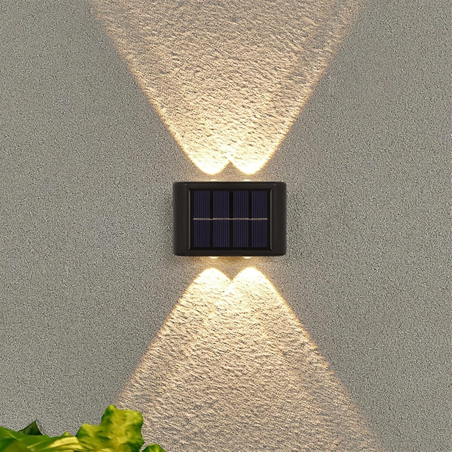 Zewnętrzna lampa ścienna solarna z 4 diodami LED, ciepła biel, wodoodporna, oświetlenie góra-dół, jasny balkon, dziedziniec, oświetlenie dekoracyjne