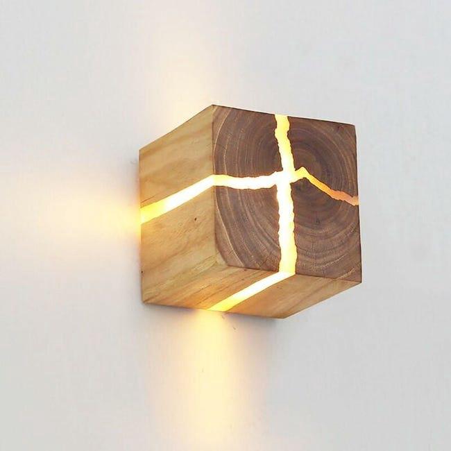 Kinkiet ścienny 8 cm z naturalnego spękanego drewna, oryginalny design, prosta, kreatywna, kwadratowa lampa ścienna, lampka nocna 5 W