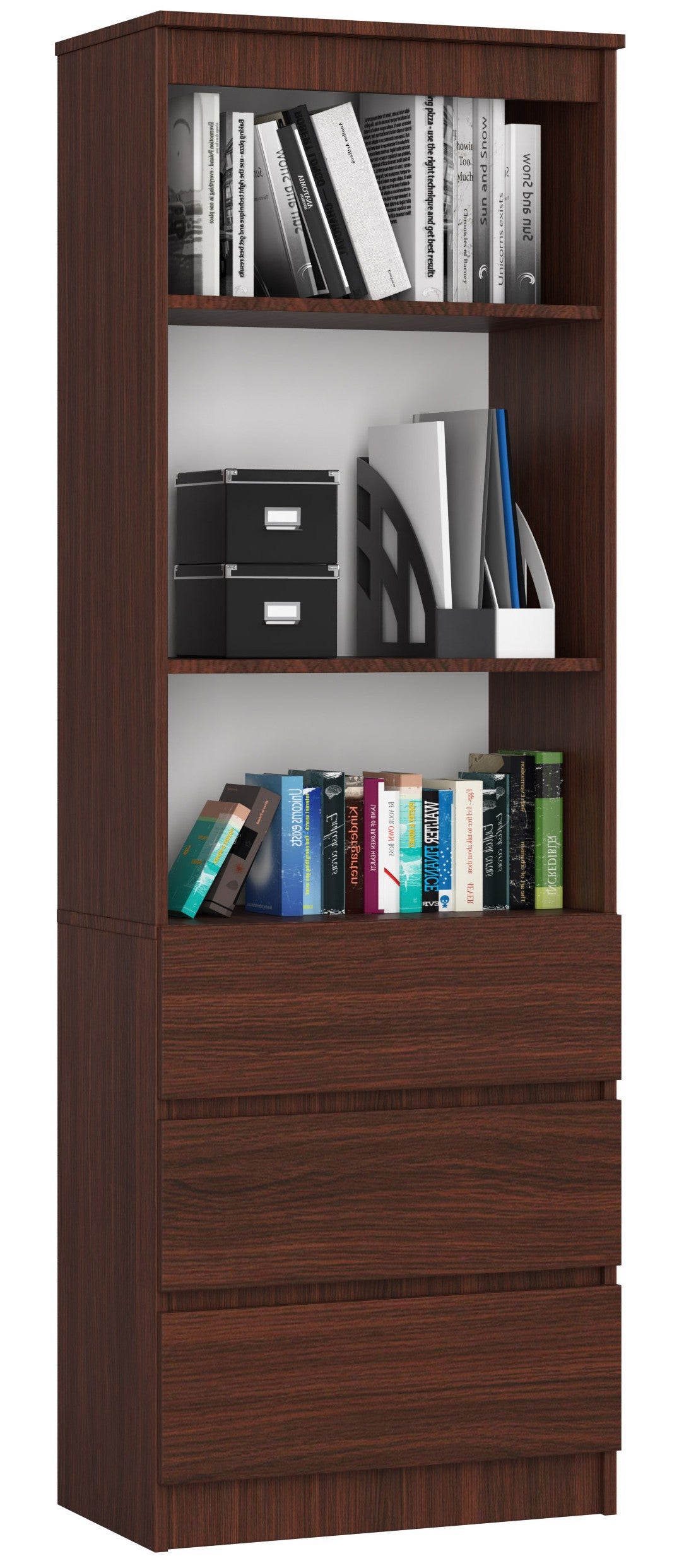 Regał AKORD R60 Wenge 60 cm 3 szuflady kolor Wenge mat 3 półki 60x35x180 cm