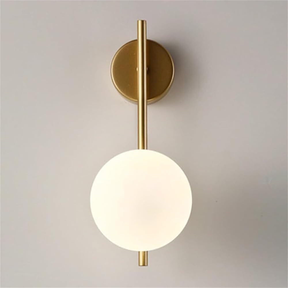 Nowoczesna, kreatywna lampa ścienna z kulistym szklanym kloszem, wykończenie w kolorze złotym, ciepłe światło, typ B, 15*15*30 cm