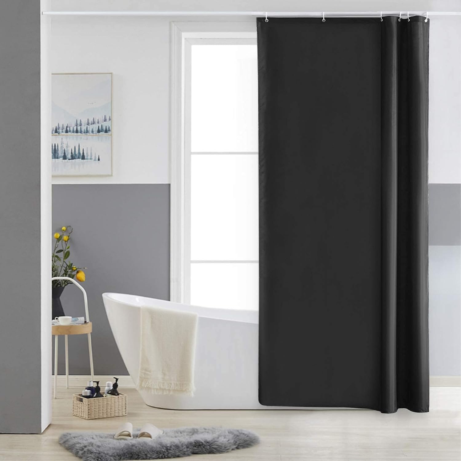 Zasłona prysznicowa, czarna (80x180cm), anty-pleśniowa, mała, z tkaniny poliestrowej, wodoodporna, nadająca się do prania w pralce