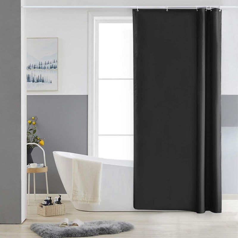 Zasłona prysznicowa, czarna (80x180 cm), odporna na pleśń, mała, z tkaniny poliestrowej, wodoodporna, nadająca się do prania w pralce