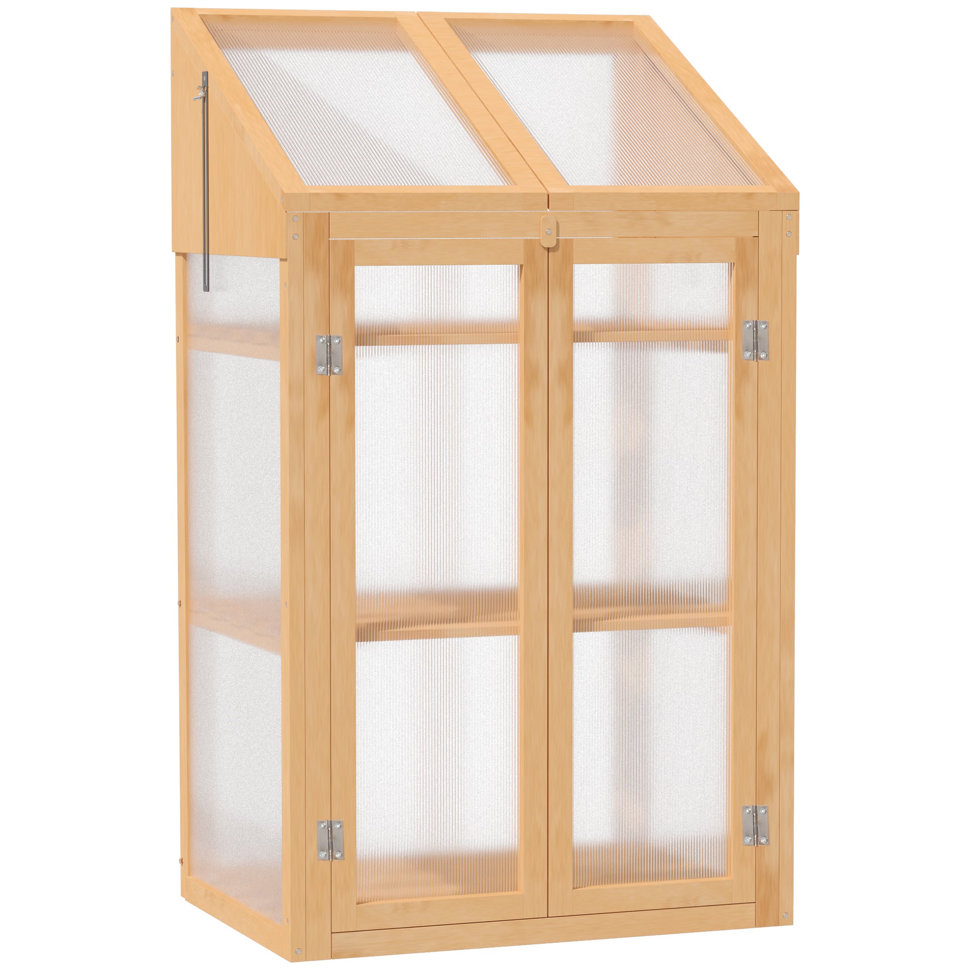 Mini szklarnia, mała szklarnia z drewnianą ramą, oknami i podwójnymi drzwiami, 3 półki, 70 dł. x 50 szer. x 120 wys. cm, brązowa