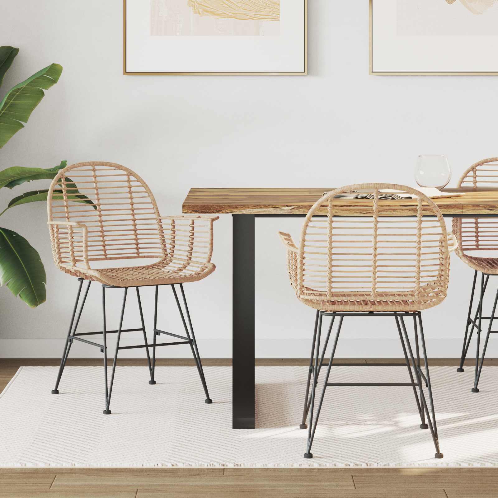 Krzesło jadalniane 2 pcs Rattan i żelazo Naturalny vidaXL