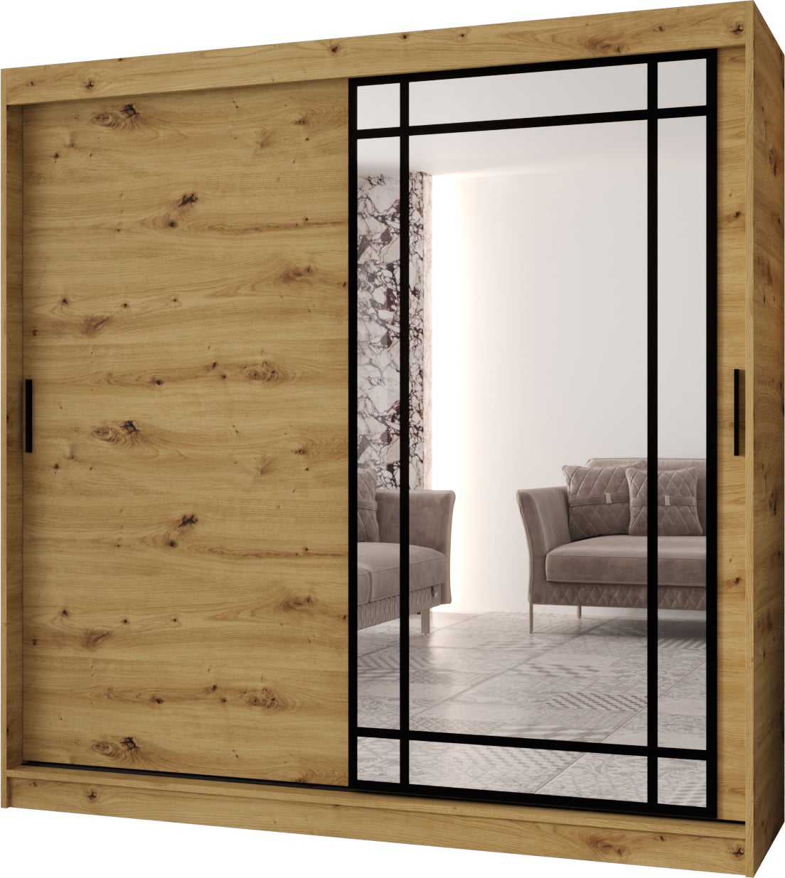 Szafa przesuwna z lustrem ALMERIA 200 x 62 x 200 artisan + u. czarny