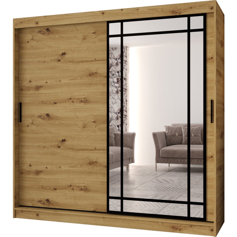 Szafa przesuwna z lustrem ALMERIA 200 x 62 x 200 artisan + u. czarny