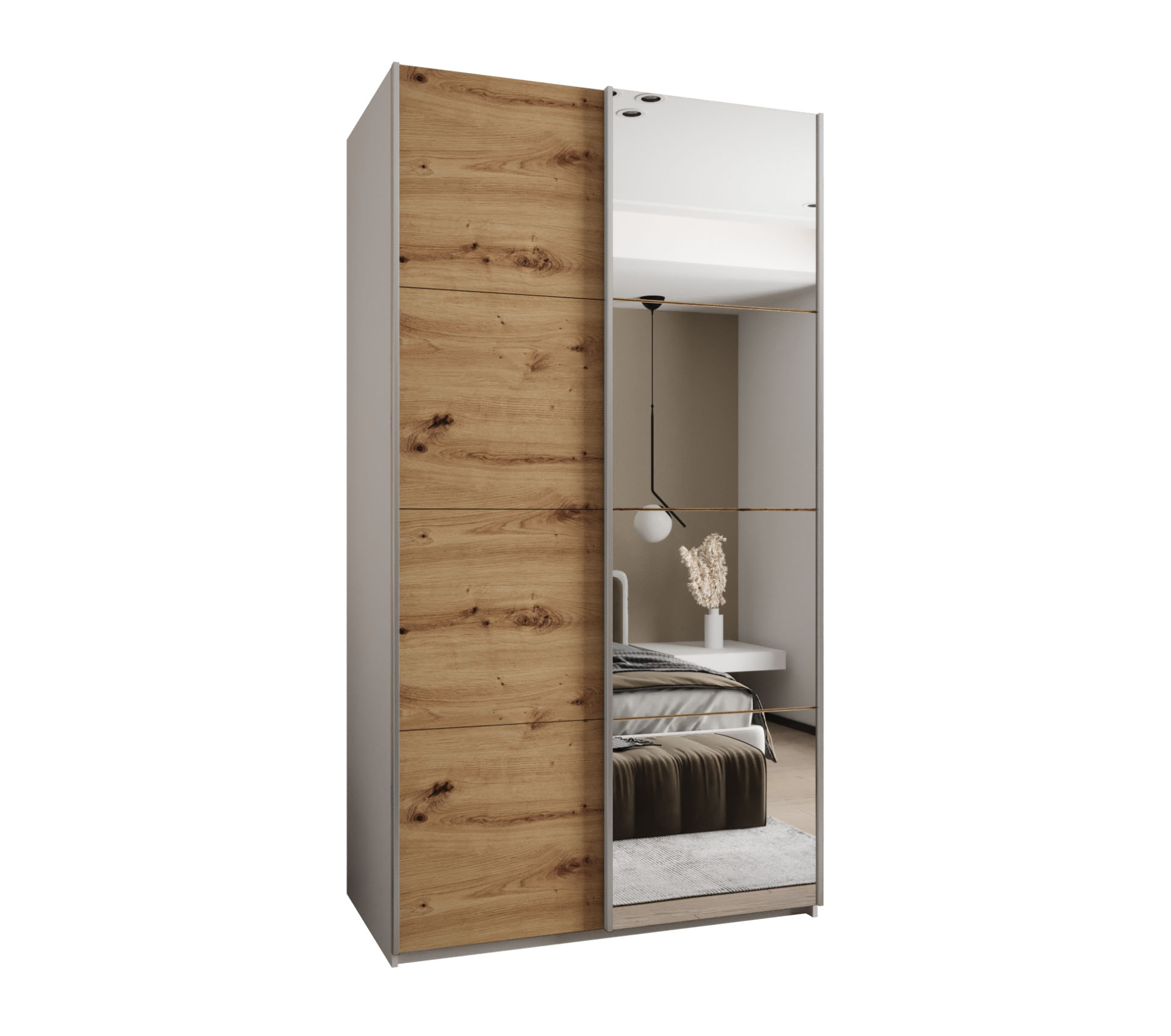 Szafa przesuwna wysoka Lux 3 140 x 64 x 245,5 cm biały + artisan + u. srebrny - Abiks Meble