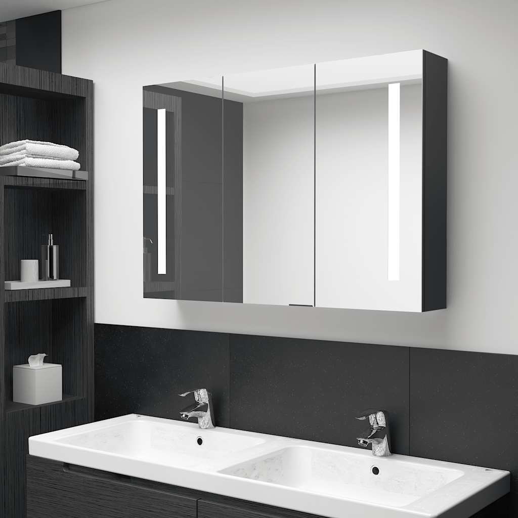 vidaXL Szafka łazienkowa z lustrem i LED, 89x14x62 cm, lśniąca czerń