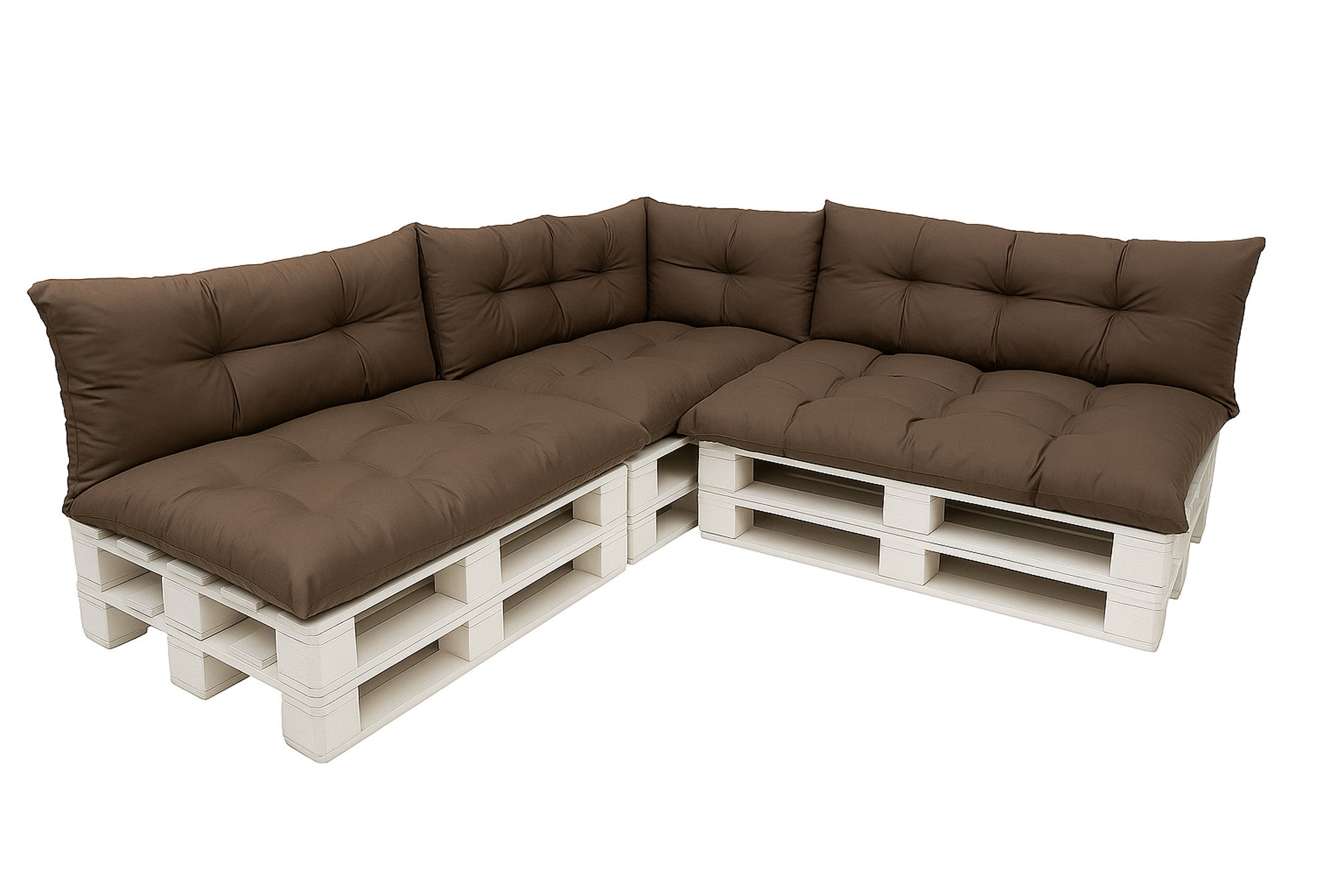 Komplet poduszek ogrodowych na palety 3x120x80cm 3x120x40cm + 60x40cm, wygodne poduszki na meble z palet brązowe