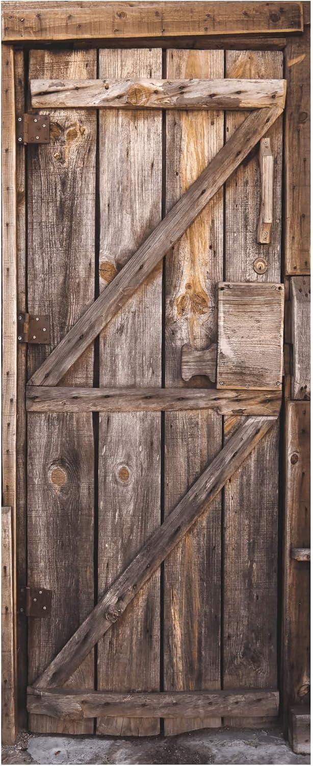 Naklejka ścienna Trompe l'Oeil - Naklejka na drzwi ze starego drewna - Dekoracyjna naklejka ścienna - Plakat na drzwi - Naklejki ścienne (77x200 cm)