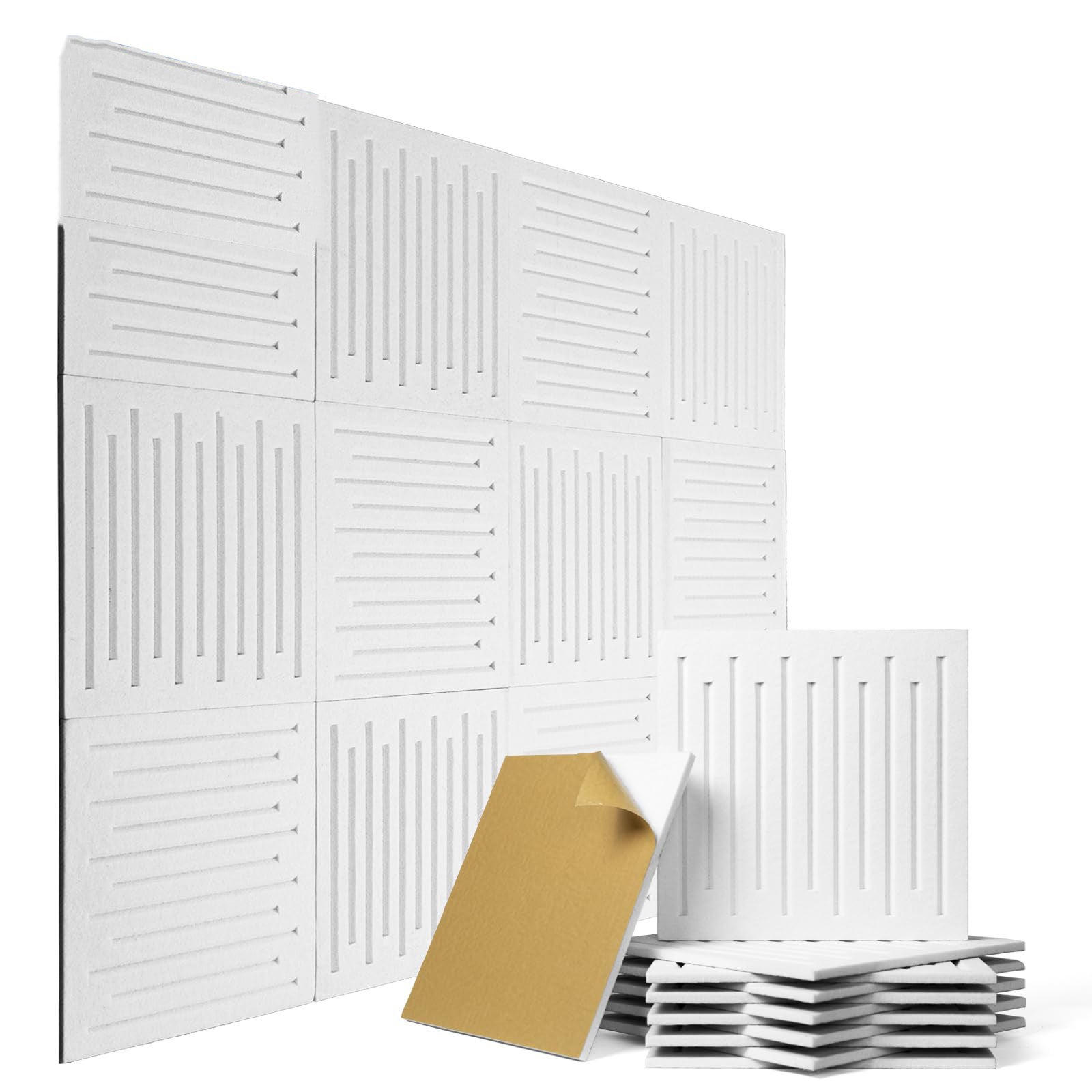 12 paneli ściennych w paski 30x30x9 mm, dźwiękochłonne, białe.
