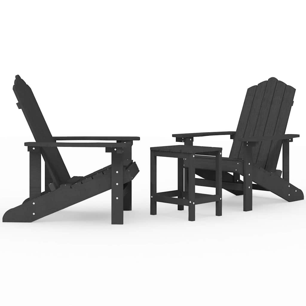 2x Krzesło Adirondack Ogrodowe HDPE ze Stolikiem Antracytowe na Taras