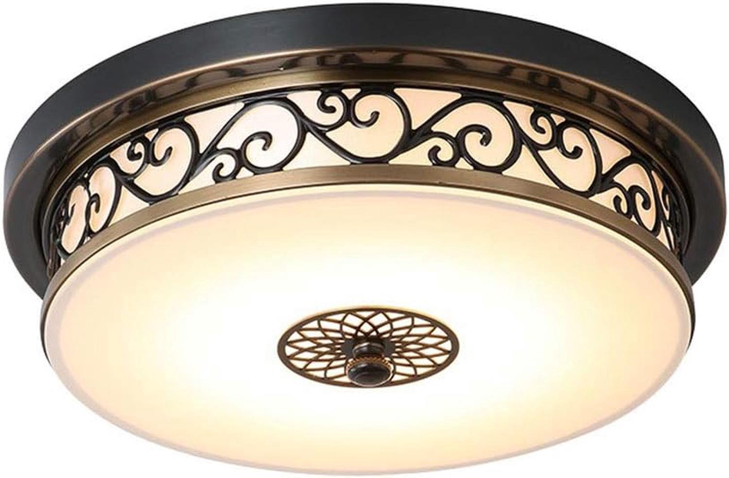 18W LED Retro Okrągła Lampa Sufitowa Antyczny Klasyczny Design Metalowy Klosz Szklany Lampa Sufitowa Vintage 30 cm Ciepła Biel, Czarny