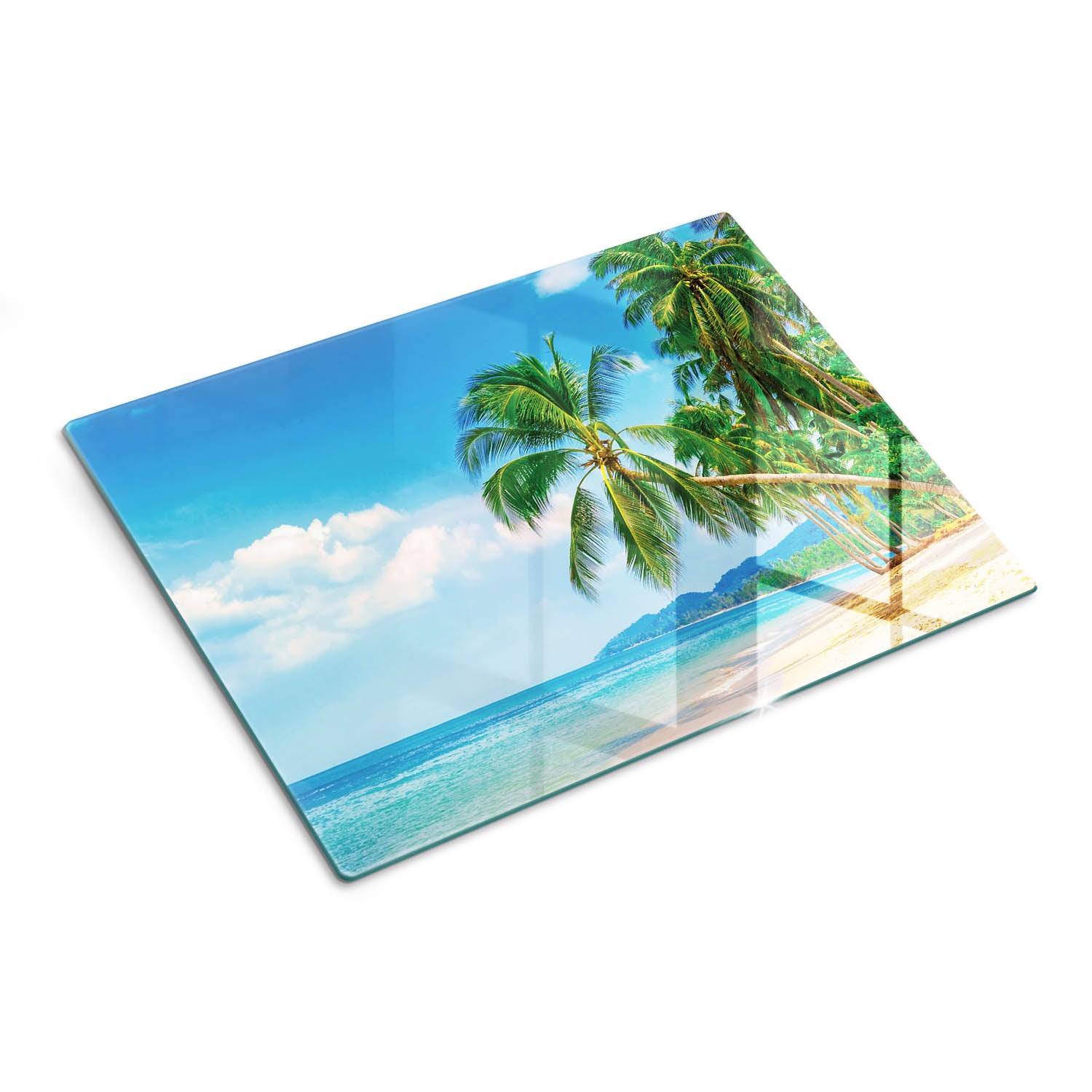 Hartowana deska kuchenna z dekoracyjną grafiką - Plaża Palmy - 30x40 - Tulup