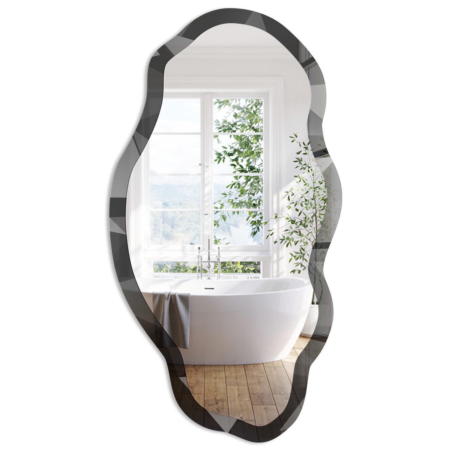 Lustro Ścienne o Organicznym Kształcie | Geometryczna głębia | 52x97 cm | ArtPrintCave