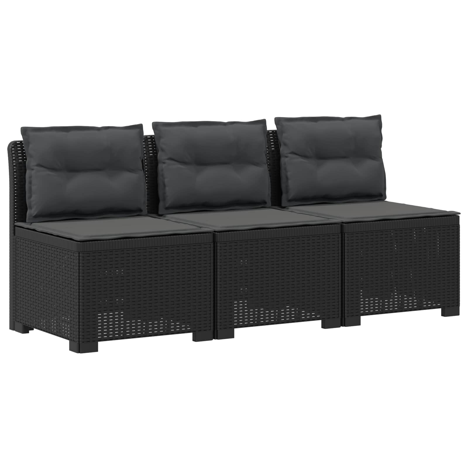 Sofa Ogrodowa Modułowa 3-Osobowa Plastikowa Antracytowa z Poduszkami