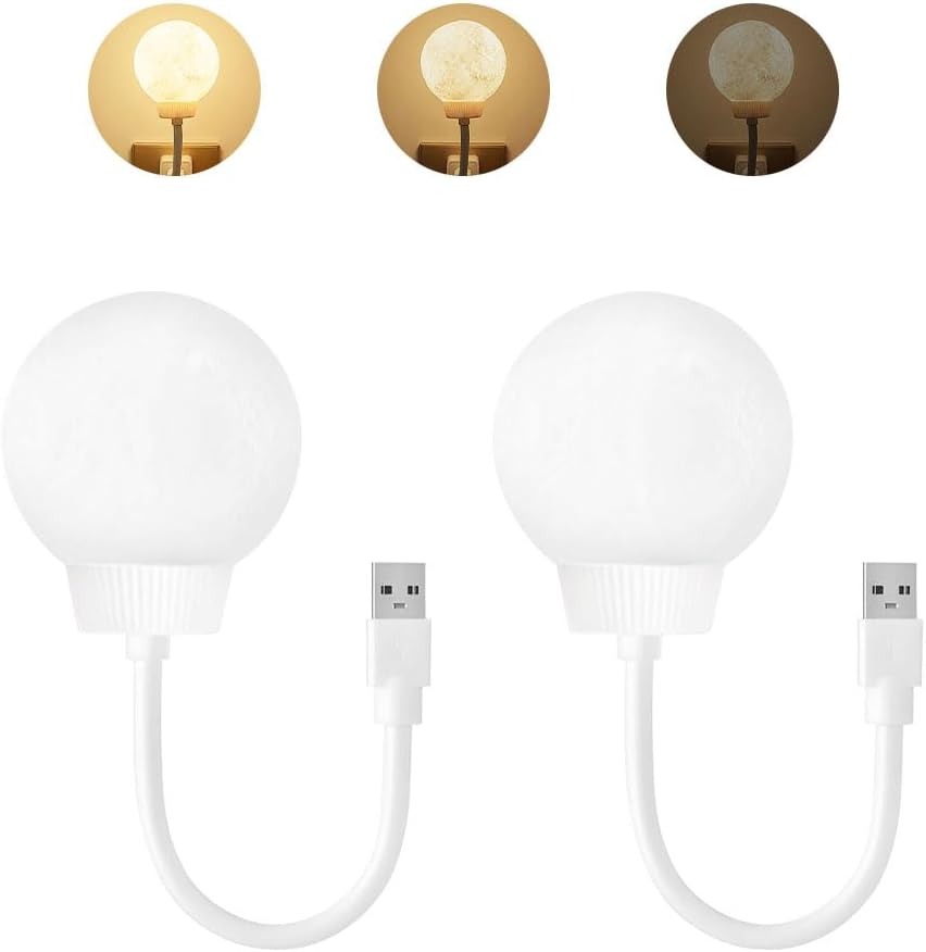 Zestaw 2 lamp księżycowych aktywowanych głosem, lampka nocna LED USB, 3 regulowane kolory, idealna do sypialni, biura i pokoju dziecięcego