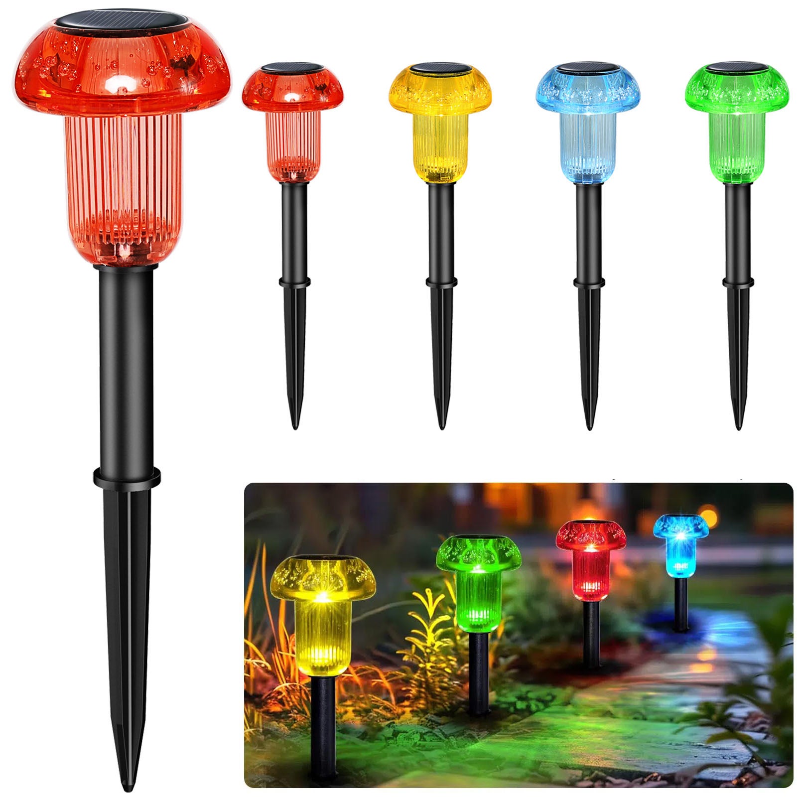 Zewnętrzne lampy solarne ogrodowe - 4 kolory Lampy solarne do alejek w kształcie grzybów IP65 Wodoodporne lampy solarne