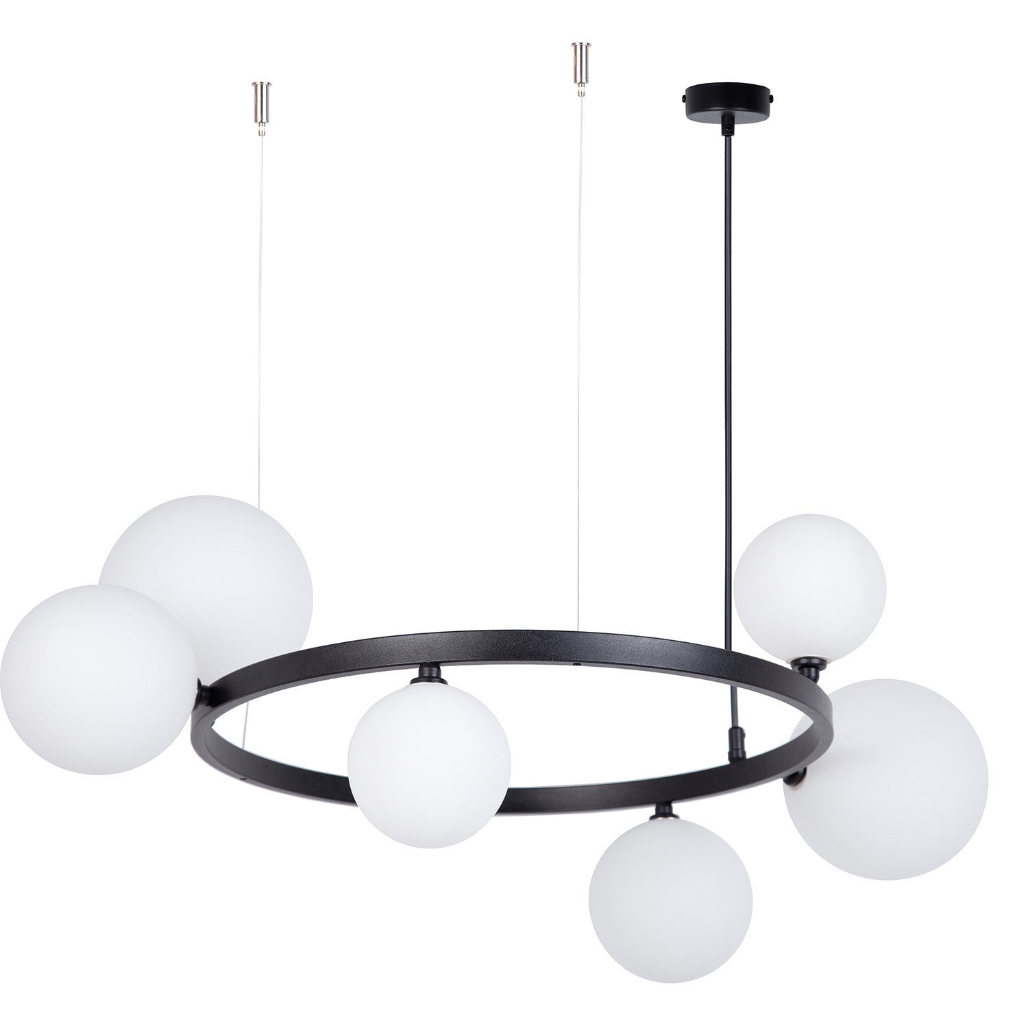 Lampa wisząca żyrandol czarny ring szklane białe kule do salonu 6xG9 12W BOLERO Sigma Lighting