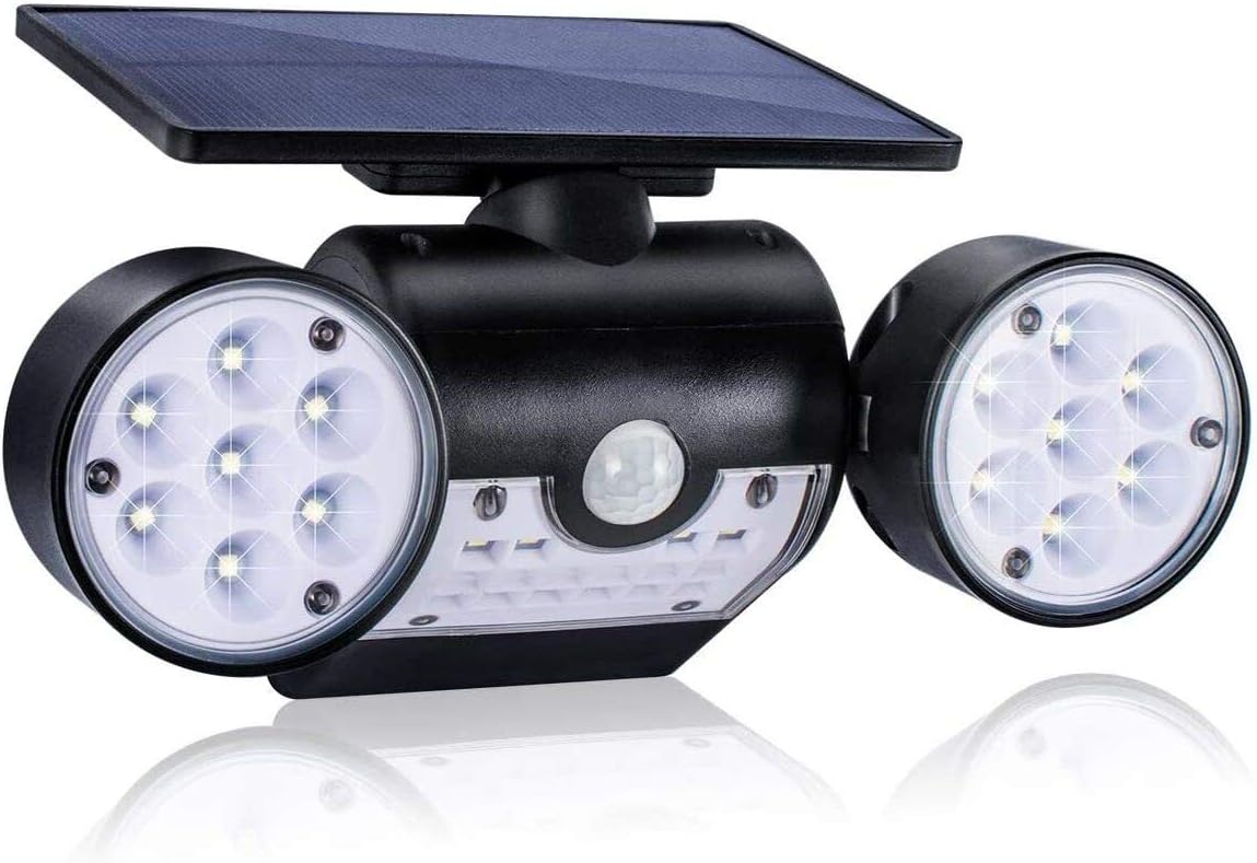 Zewnętrzna lampa solarna, zewnętrzna lampa ścienna solarna, z 30 podwójnymi, wodoodpornymi reflektorkami LED, obracająca się o 360°