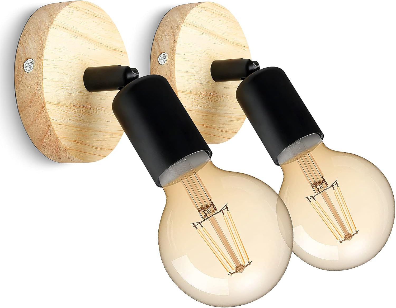 Drewniana lampa ścienna do wnętrz w stylu retro, obracająca się o 180°, w stylu industrialnym, z gniazdem E27, idealna do sypialni, salonów, klatek s