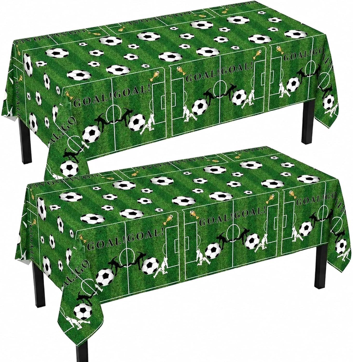 Obrusy z motywem piłki nożnej, 2-częściowy, zielone boisko do piłki nożnej, wodoodporny, plastikowy, 137 x 274 cm, dekoracja imprez sportowych na me