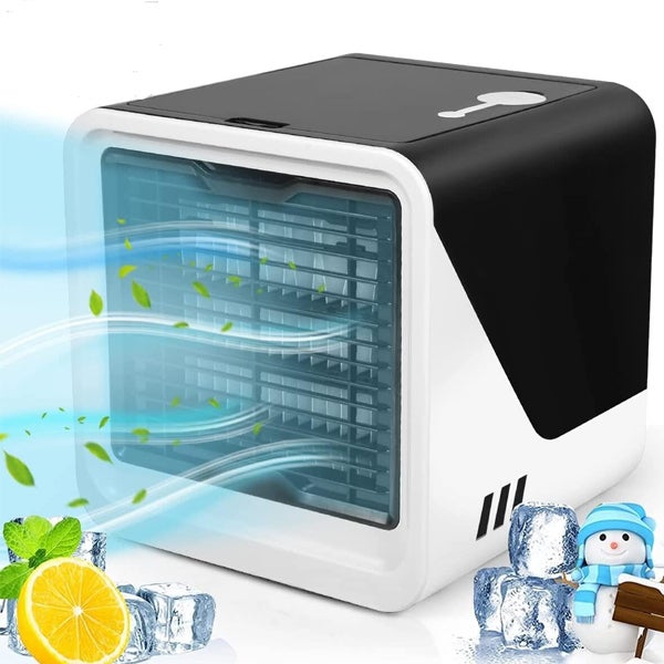 Klimatyzator osobisty 500ml Mini USB - Wentylator 3 poziomy cichy + Nawilżacz - Światło LED na noc - 16.5cm (Podłączenie)