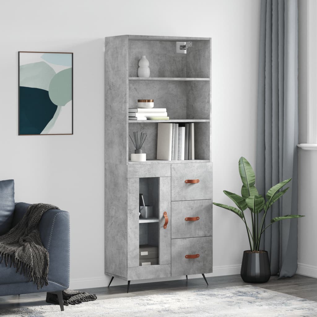 vidaXL Witrynka, szarość betonu 69,5x34x180 cm materiał drewnopochodny