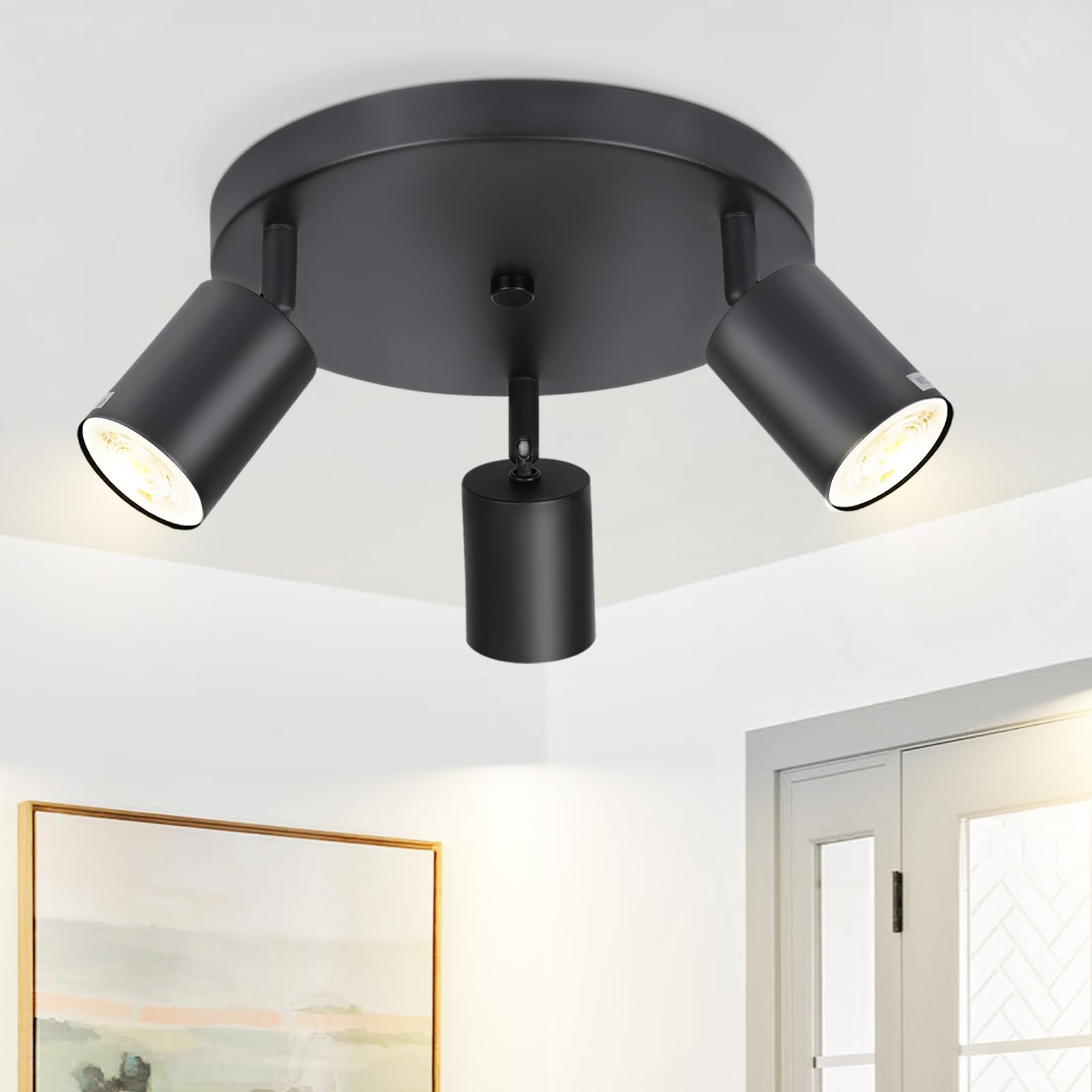 Reflektor sufitowy LED GU10, nowoczesny spot sufitowy, przemysłowy kinkiet wewnętrzny, do kuchni, żarówka nie dołączona (czarny, (3 głowice))
