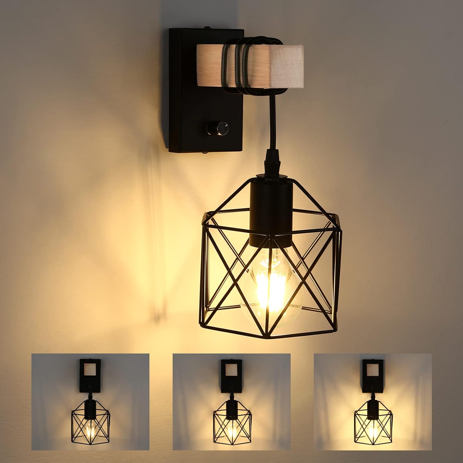 Ściemnialna industrialna lampa ścienna z włącznikiem Lampa ścienna w stylu industrialnym sypialni salonu przedpokoju Żarówka jest dołączona zestawu