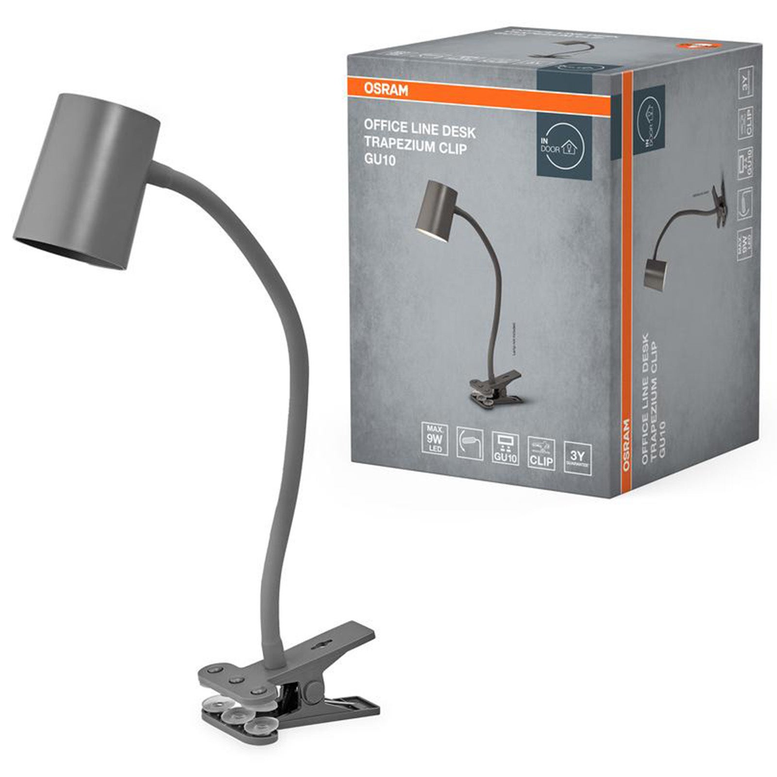 Lampa Biurkowa Szkolna Oprawa Stołowa Kreślarska na Klips Regulowana GU10 Szary Office Line Osram