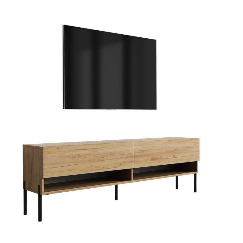 Szafka pod telewizor 170 cm Dąb Craft, nóżki proste czarne, 170 × 32 × 52 cm