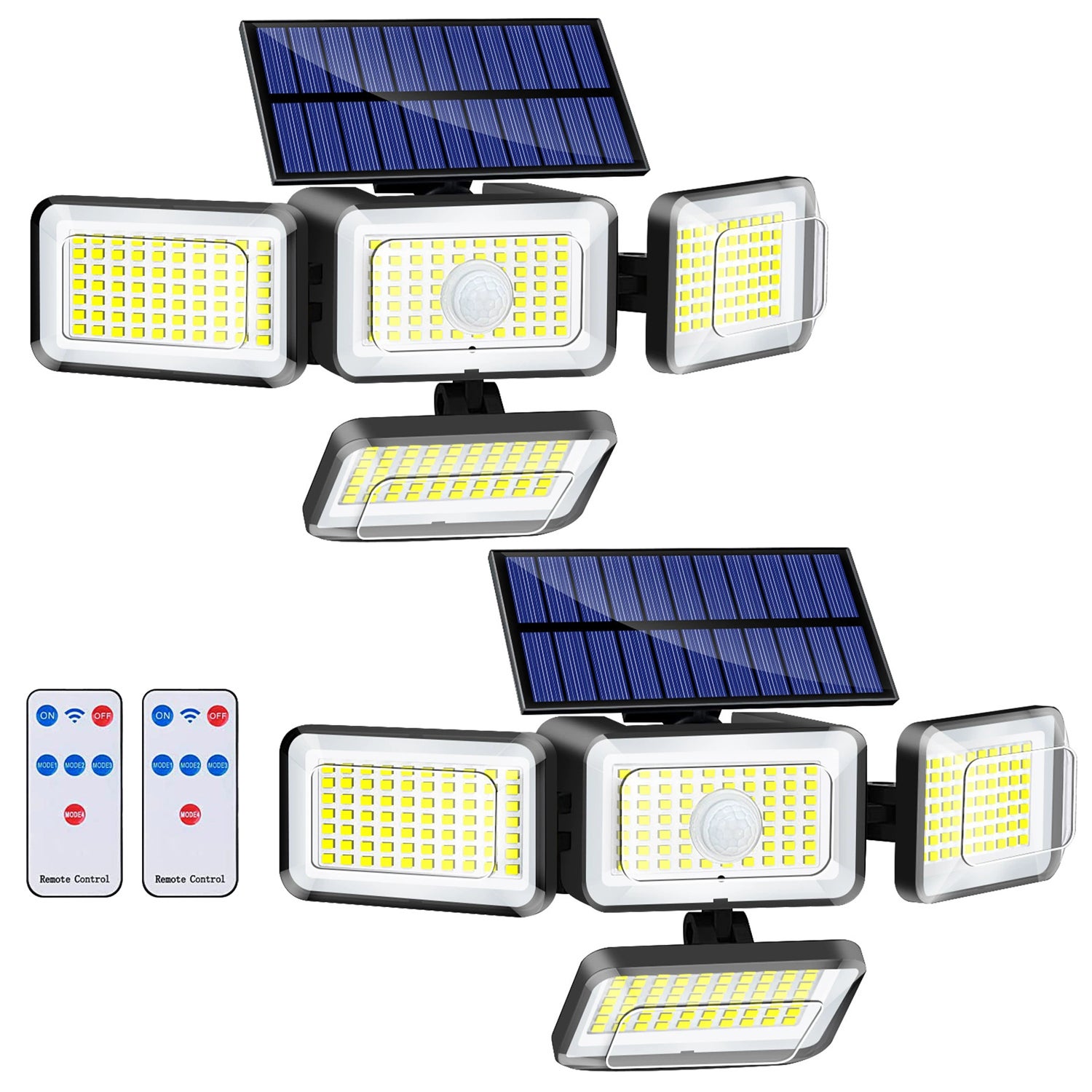 2 sztuki zewnętrznych lamp solarnych, wodoodpornych, 4 tryby oświetlenia, czujnik ruchu, 288 diod LED, światło boczne, światło ścienne