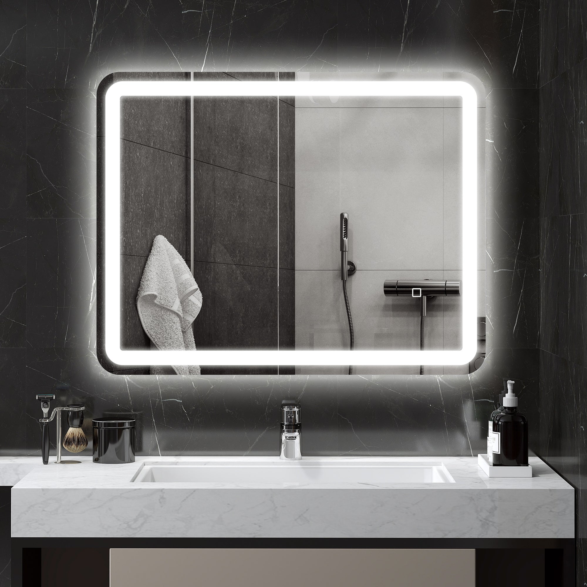 Lustro łazienkowe LED 70x90 cm antypara regulowana jasność 3 kolory do łazienki