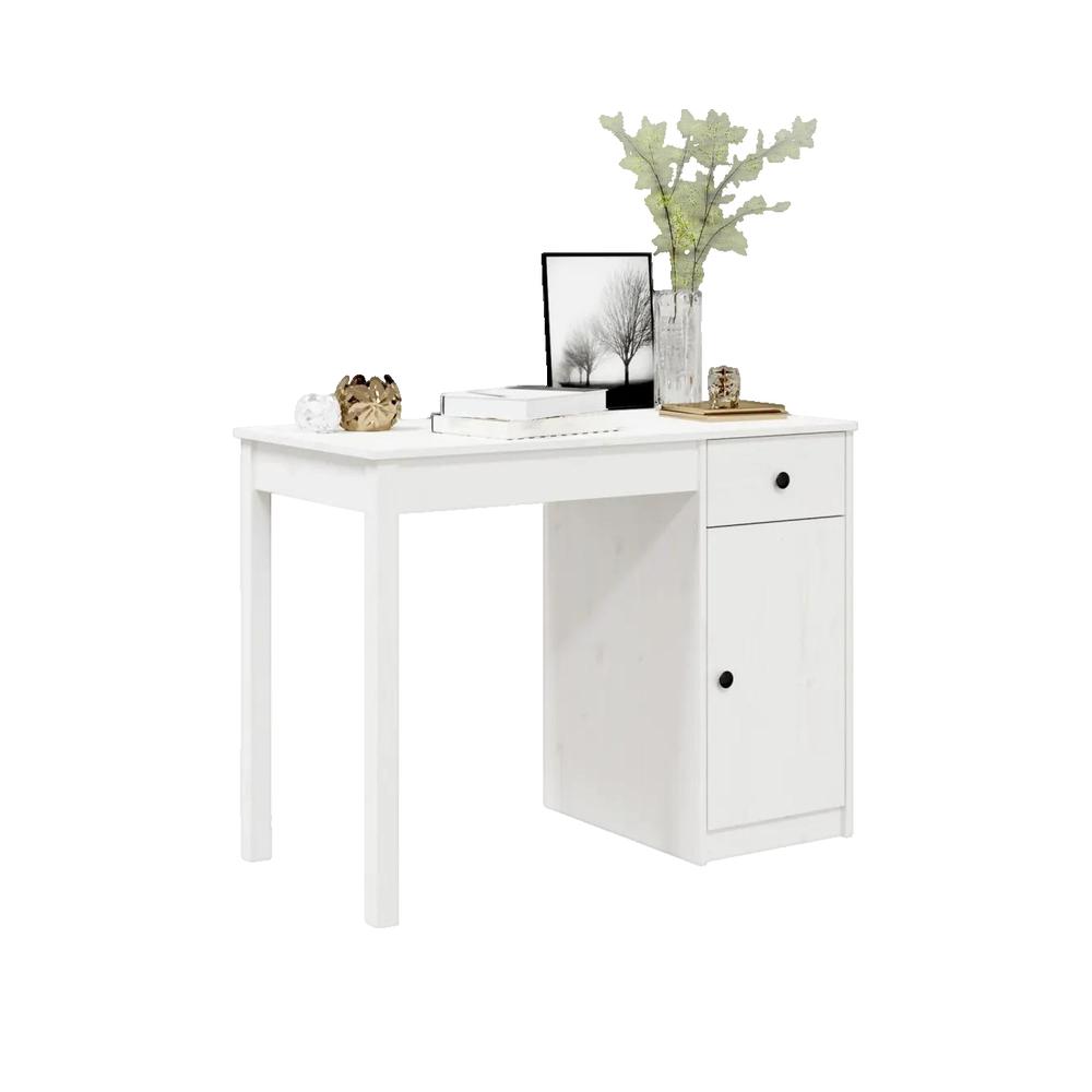 Biurko vidaXL sosnowe lite drewno białe 100x50x75 cm z szufladą i szafką
