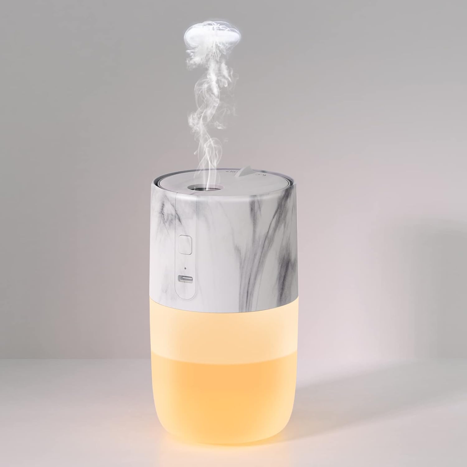 Miniaturowy nawilżacz powietrza, ultradźwiękowy nawilżacz powietrza o pojemności 300 ml, pierścień dymny w kształcie meduzy, ładowany przez USB, z 7