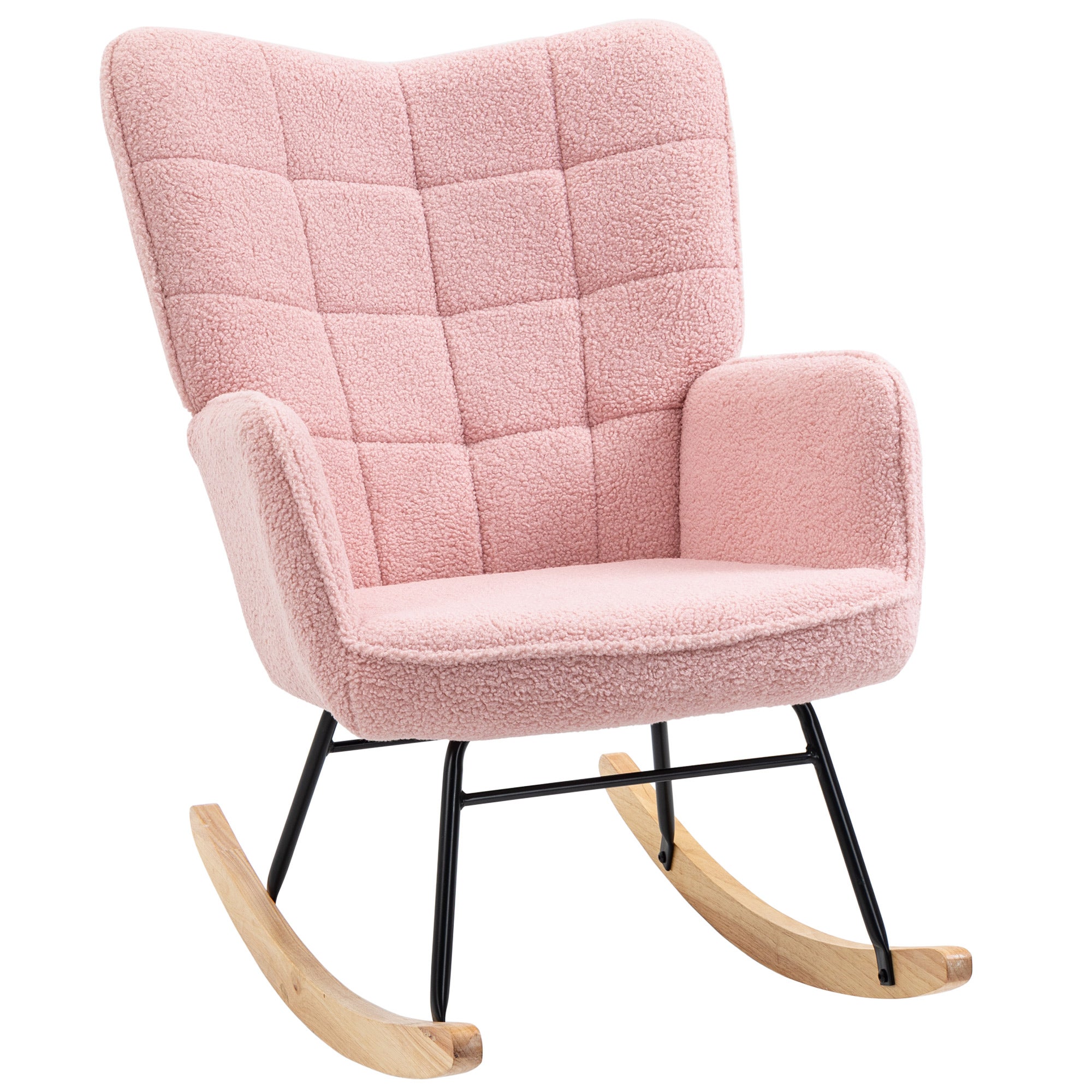 Fotel bujany retro, lite drewno, rozkładany, 98 cm x 71 cm x 101 cm, różowy