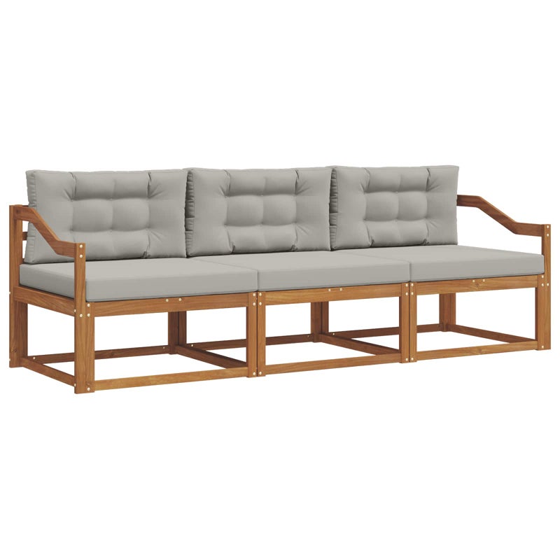 Sofa Ogrodowa Modułowa 3-Osobowa Drewniana z Szarymi Poduszkami na Taras