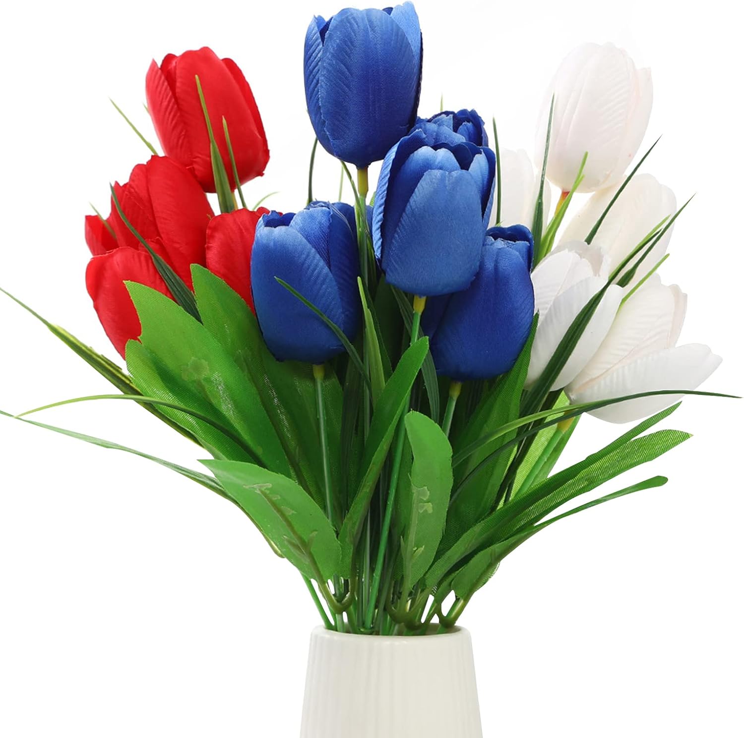 Zestaw 3 sztuk sztucznych bukietów tulipanów na Dzień Niepodległości, 30,5 cm, symulacja 18 główek, czerwony, biały, niebieski