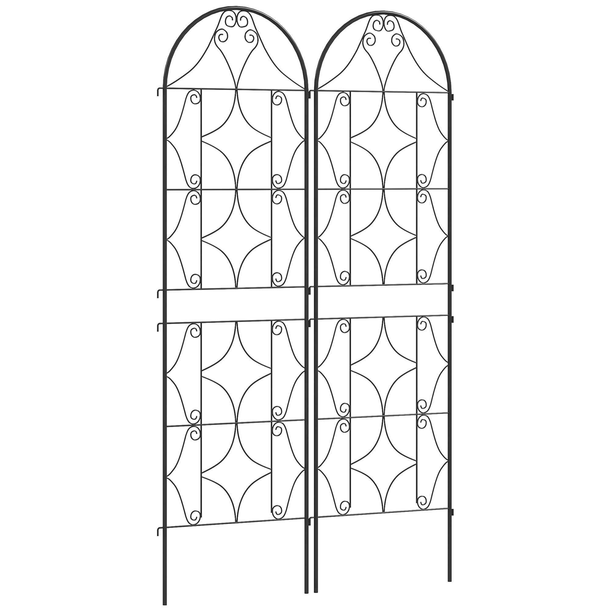 Podpora do roślin pnących z wzorem, zestaw 2 kratek ogrodowych do winorośli, kwiatów, warzyw, metalowa, 50 x 180 cm, czarna