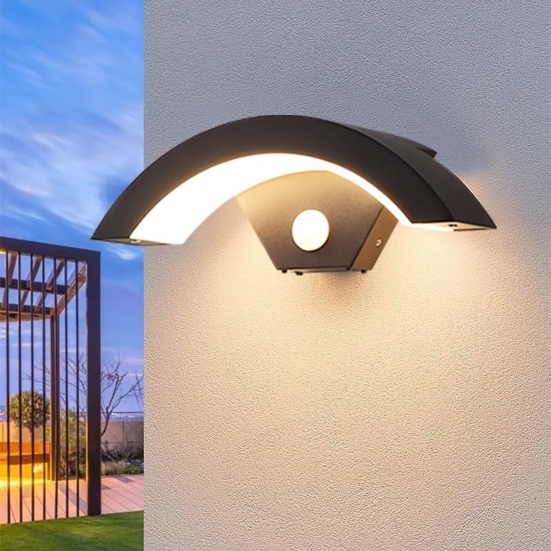 Nowoczesna zewnętrzna lampa LED ze czujnikiem ruchu, kinkiet zewnętrzny 24W, wodoodporny IP65, do patio i ogrodu, ciepła biel