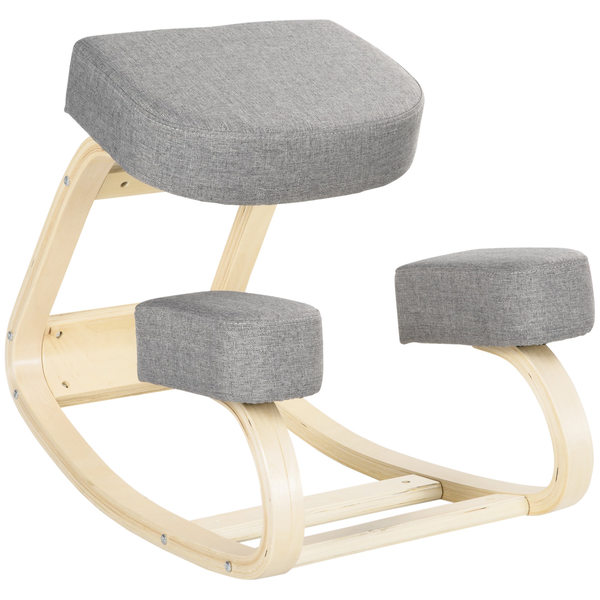 Krzesło klęczące, ergonomiczny stołek, tapicerowany stołek dla zdrowej postawy, drewno brzozowe, nośność 120 kg, kolor szary