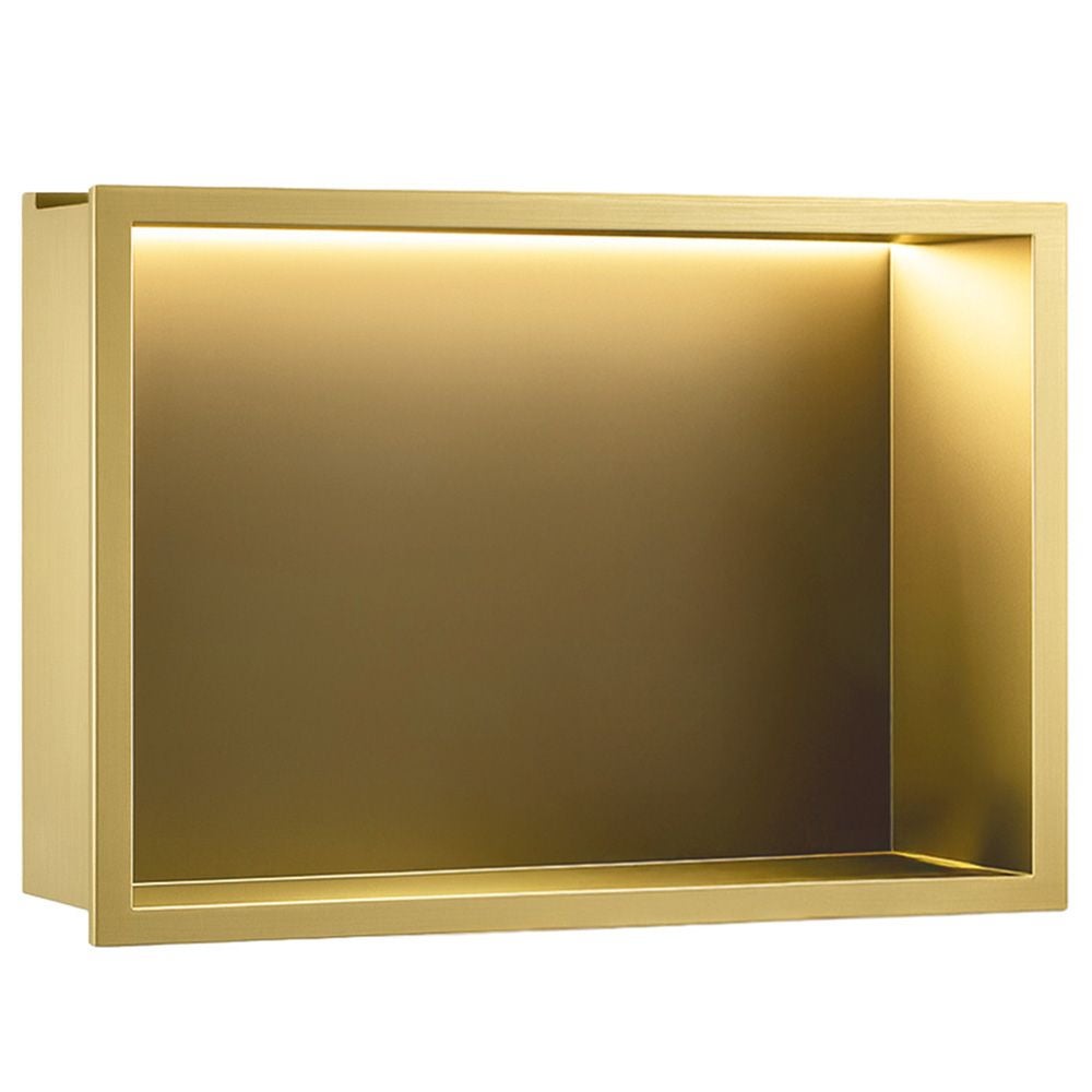 Półka Łazienkowa Wnękowa Rea Złoty Szczotkowany , Stal Nierdzewna 30X45 Led