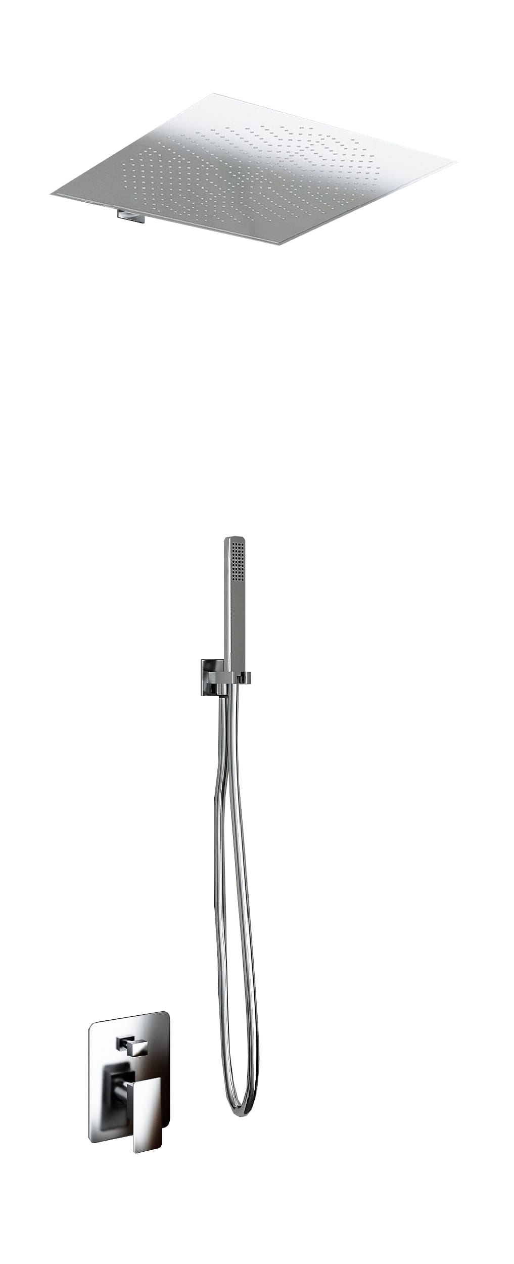Zestaw prysznicowy 2-drożny: głowica 40x40 cm Slim 2 mm ze stali nierdzewnej + ramię ścienne + uchwyt + wąż + prysznic ręczny