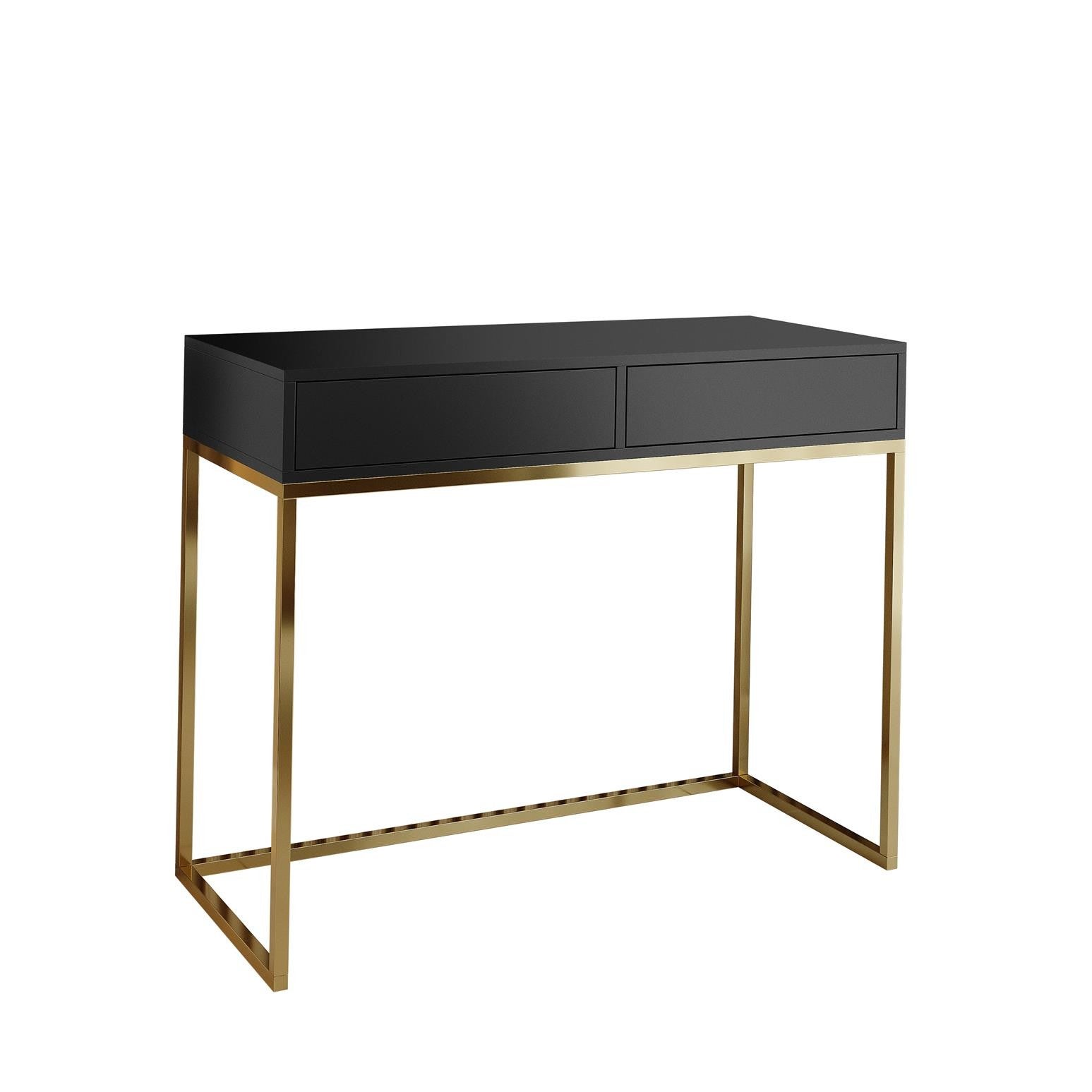 Nowoczesna czarna toaletka 100 CUBIC w stylu loft na złotym stelażu – Elegancka toaletka do minimalistycznych wnętrz