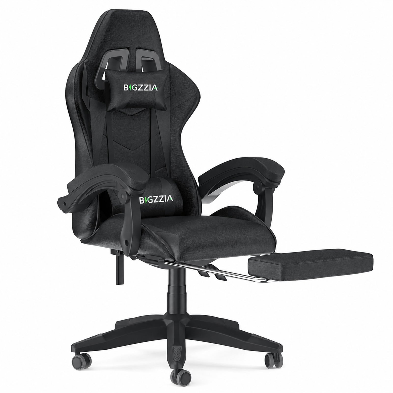 Fotel Gier Ergonomiczny Biurowy z Podnóżkiem Skóra PU do 120kg Czarny