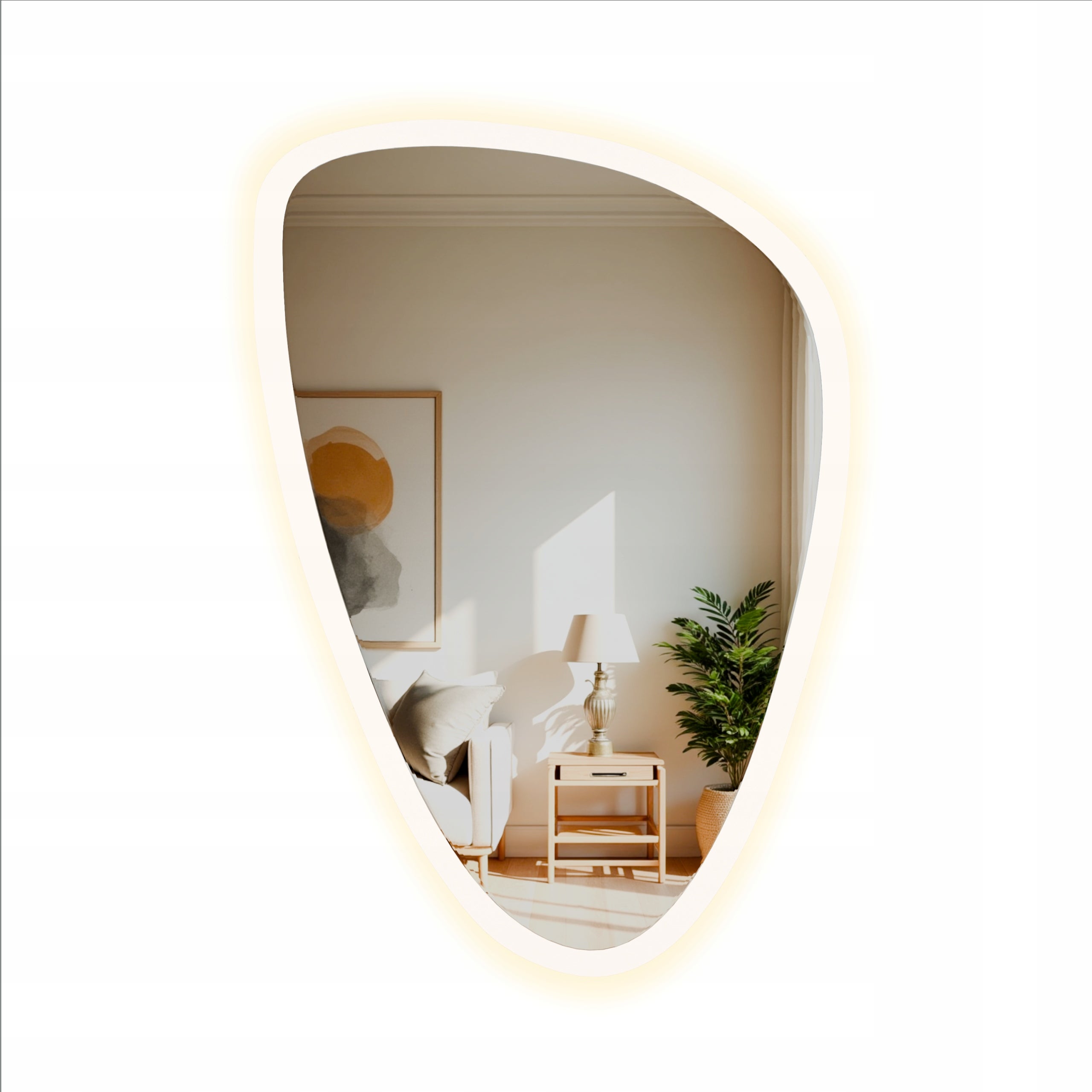 Lustro LED podświetlane o nieregularnym kształcie piaskowane 65 x 95 cm Westa LUSTRZANY ŚWIAT