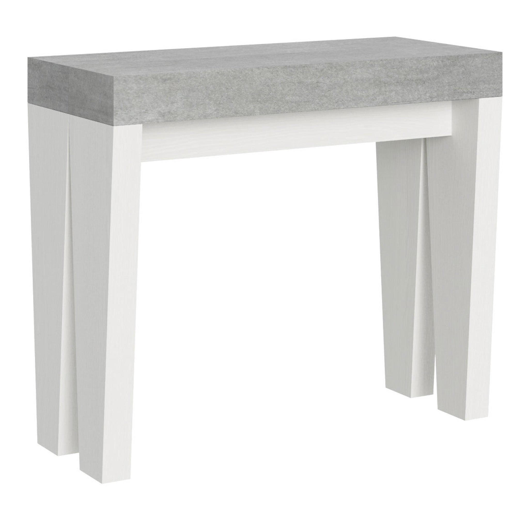 Mesa consola Spimbo Mix con tablero de hormigón y estructura de fresno blanco, extensible de 90x40 a 3 m.