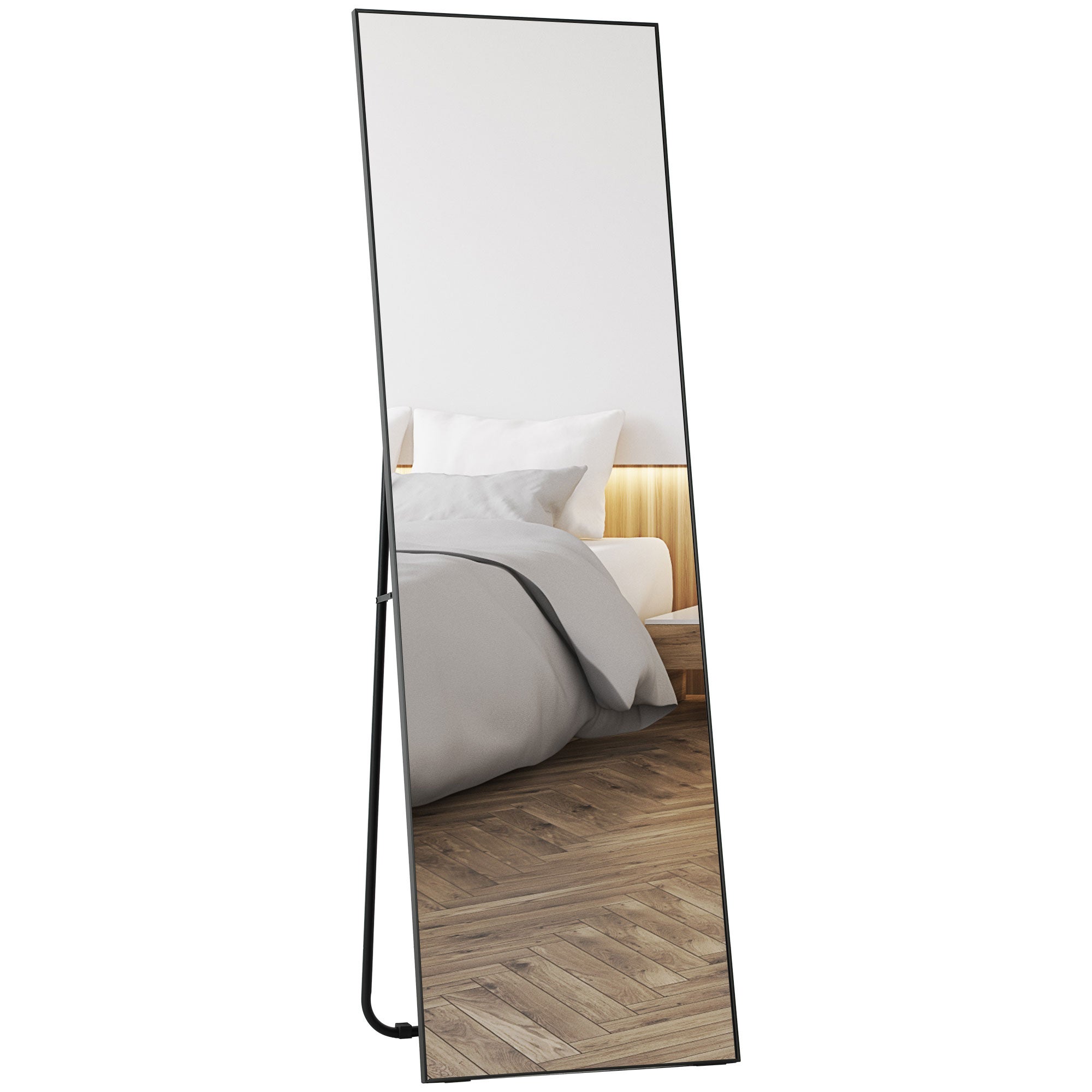 Duże, prostokątne lustro o pełnej długości, 50 x 160 cm, wolnostojące, do montażu na ścianie lub do ściany, czarne